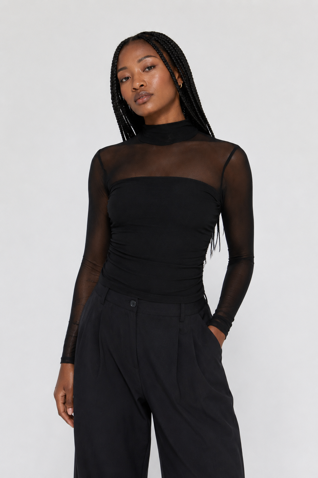 Enigma Mesh Mock Neck Top