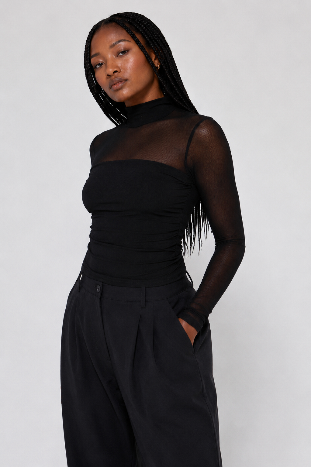 Enigma Mesh Mock Neck Top