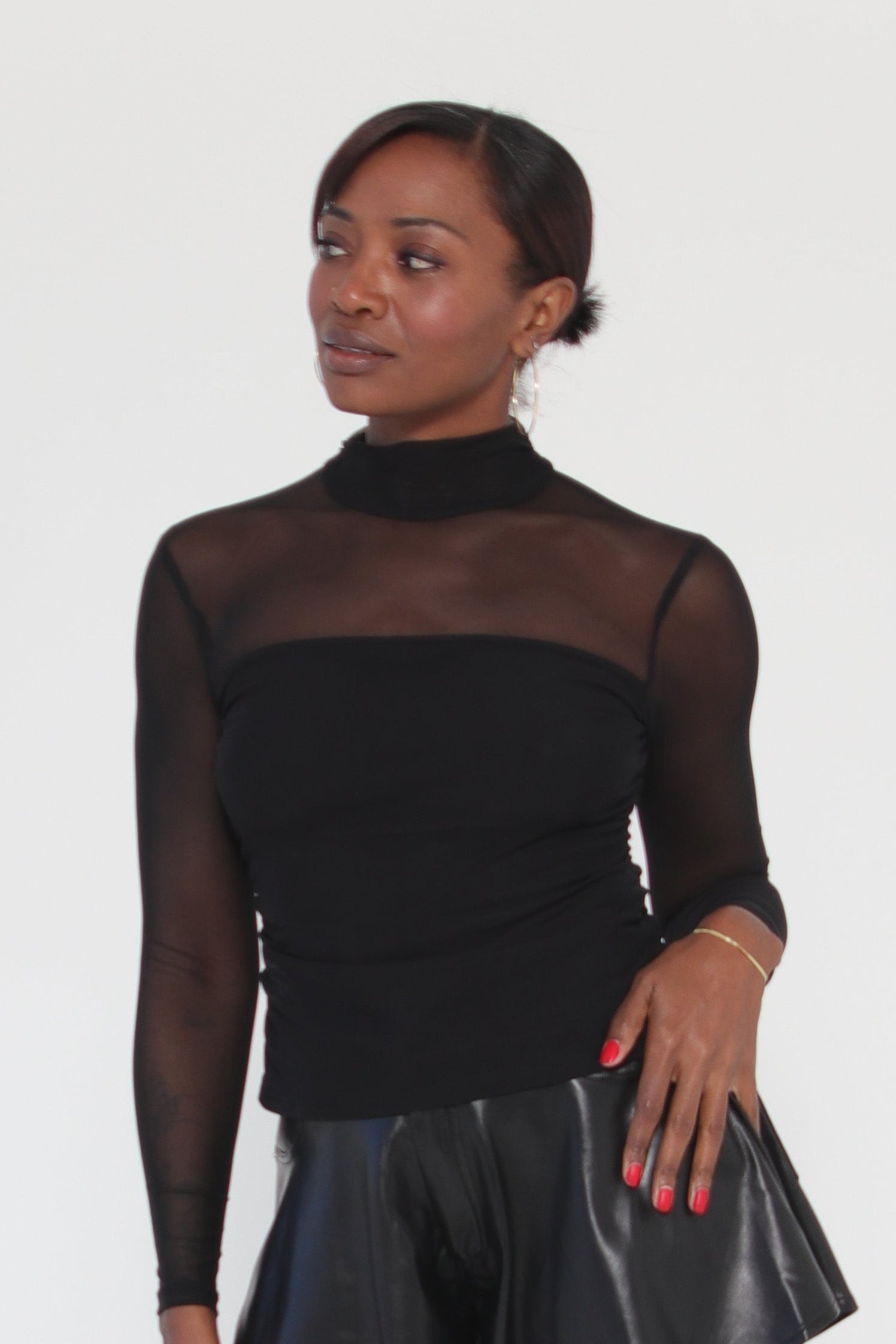 Enigma Mesh Mock Neck Top