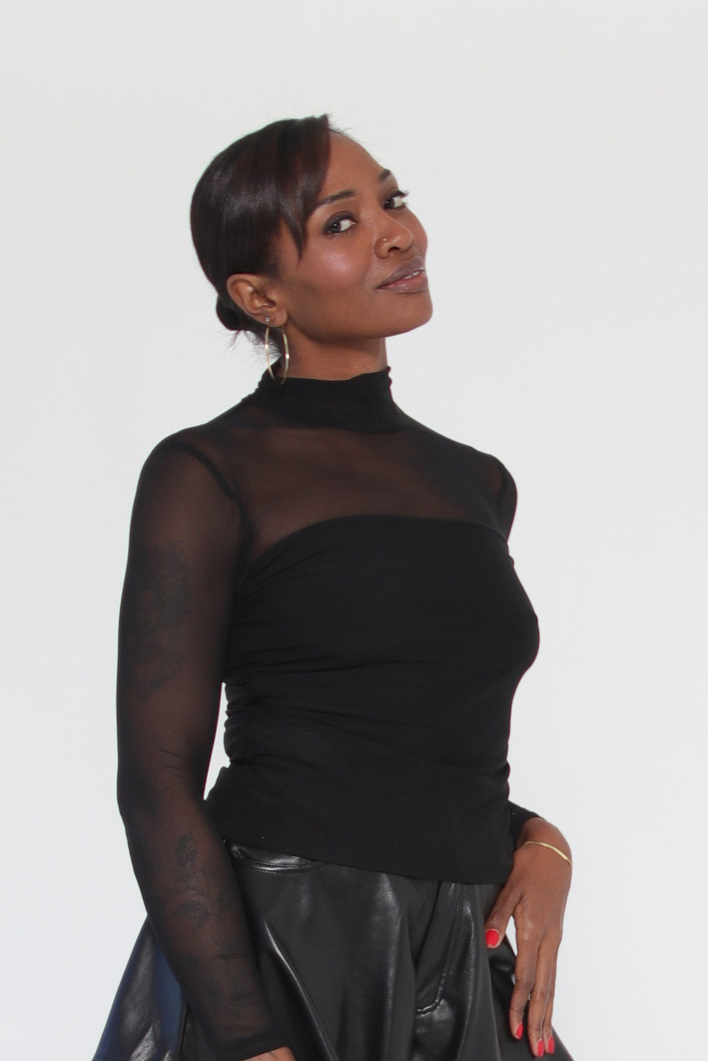 Enigma Mesh Mock Neck Top