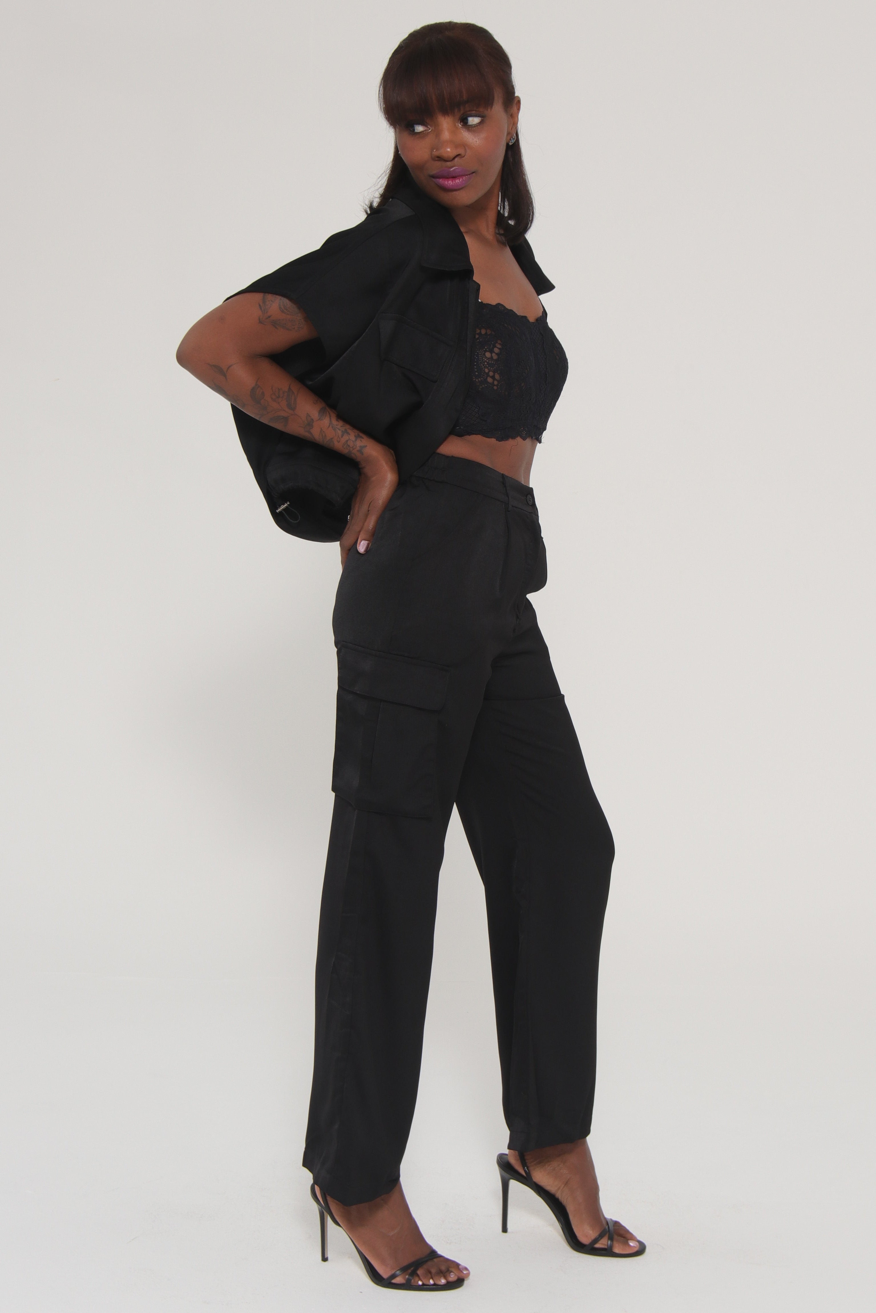 Noir Cinch Satin Cargo Pant