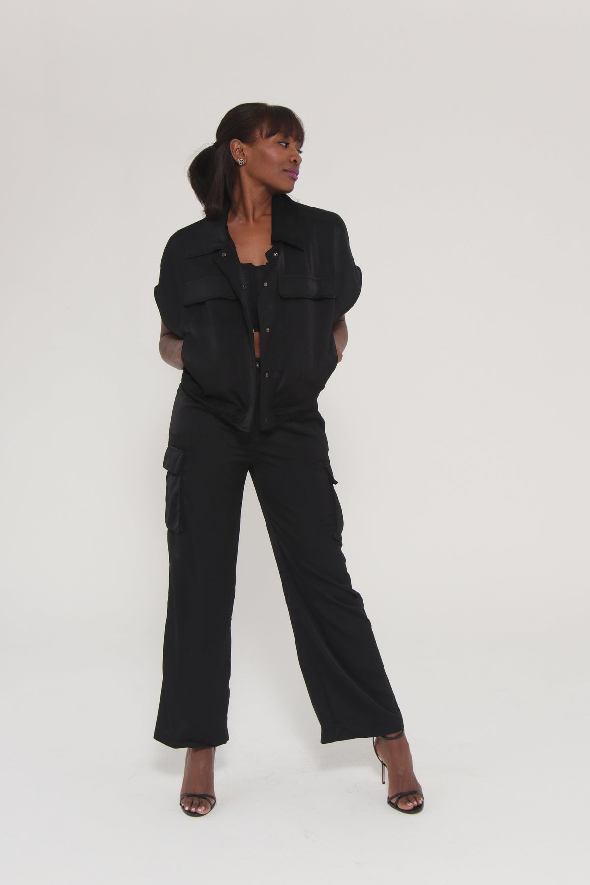 Noir Cinch Satin Shirt