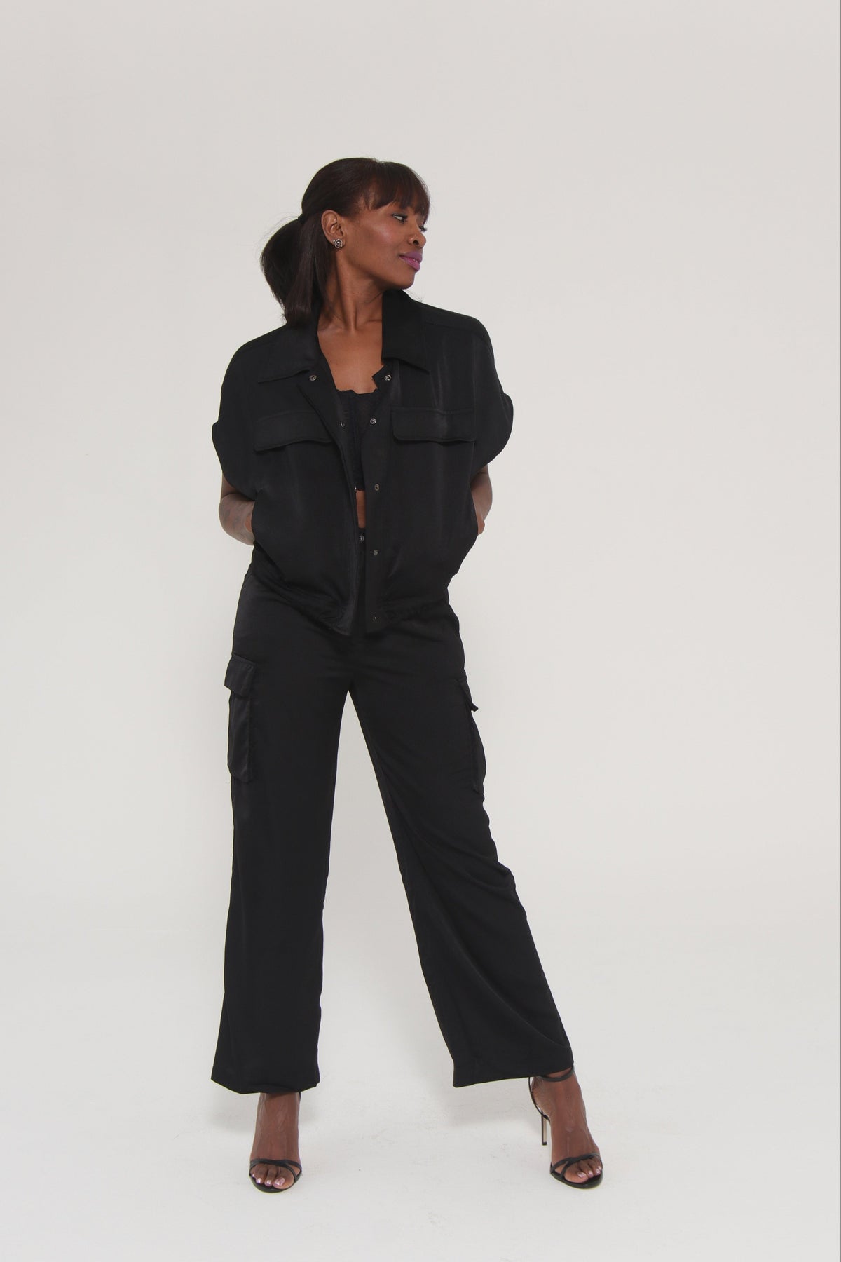 Noir Cinch Satin Shirt